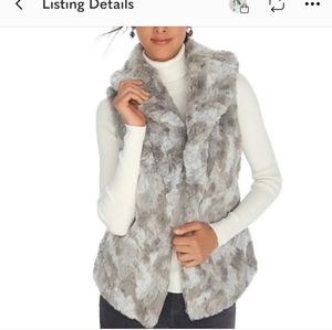 WHBM Deluxe gray marbled faux fur vest large